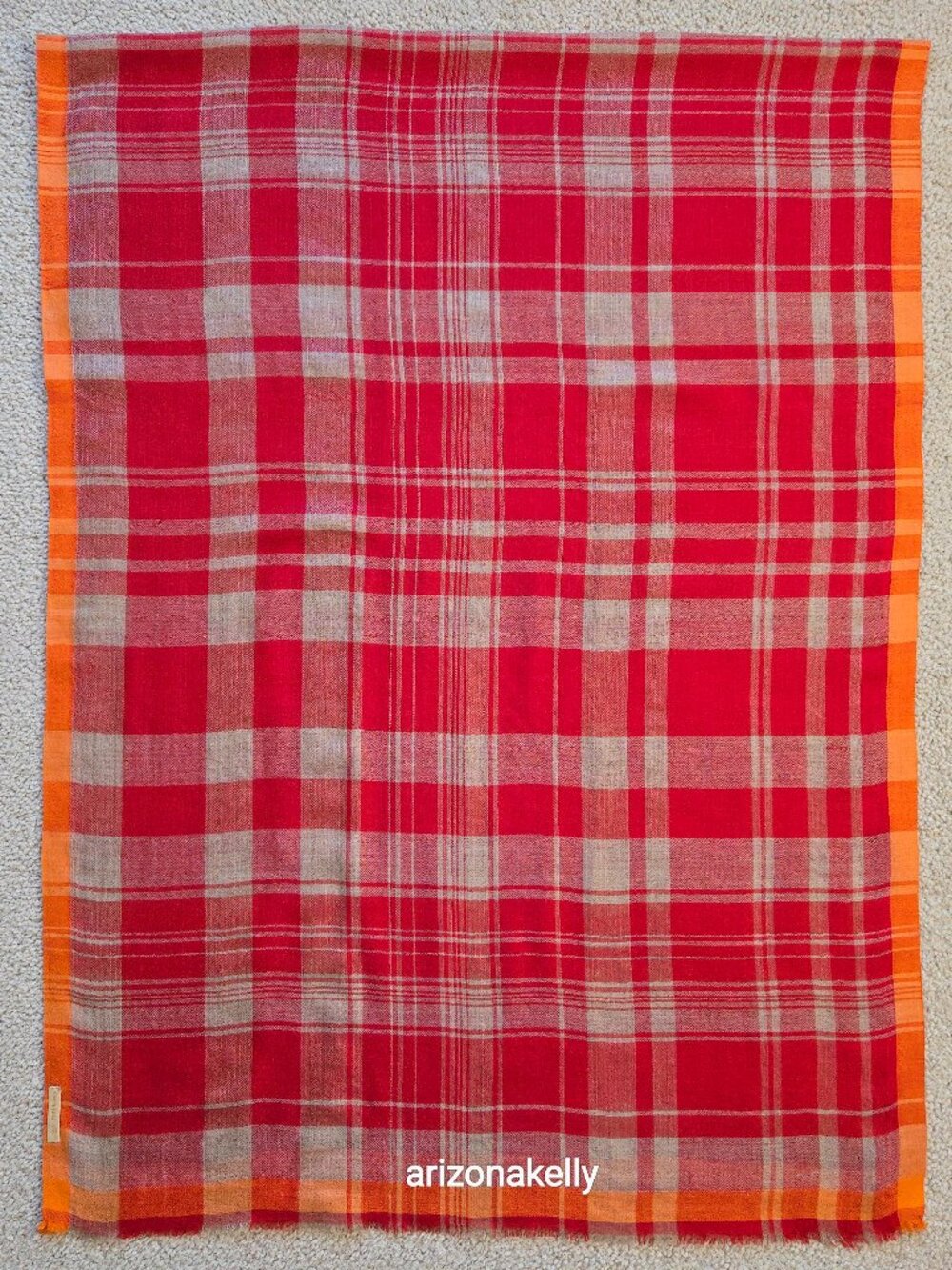 Ahujasons Cashmere Red, Grey, and Orange Plaid Scarf - Picture 9 of 16